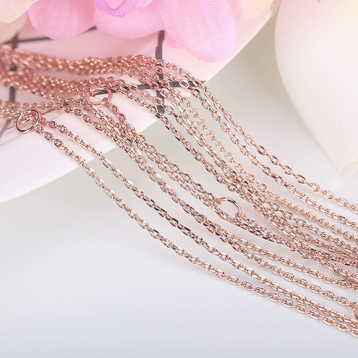 6PCS Bulk Rose Gold Thin Cable Chains Necklace 1mm Fine Finished Chains Bulk for Jewelry Making Bulk Brass Chains for Necklaces