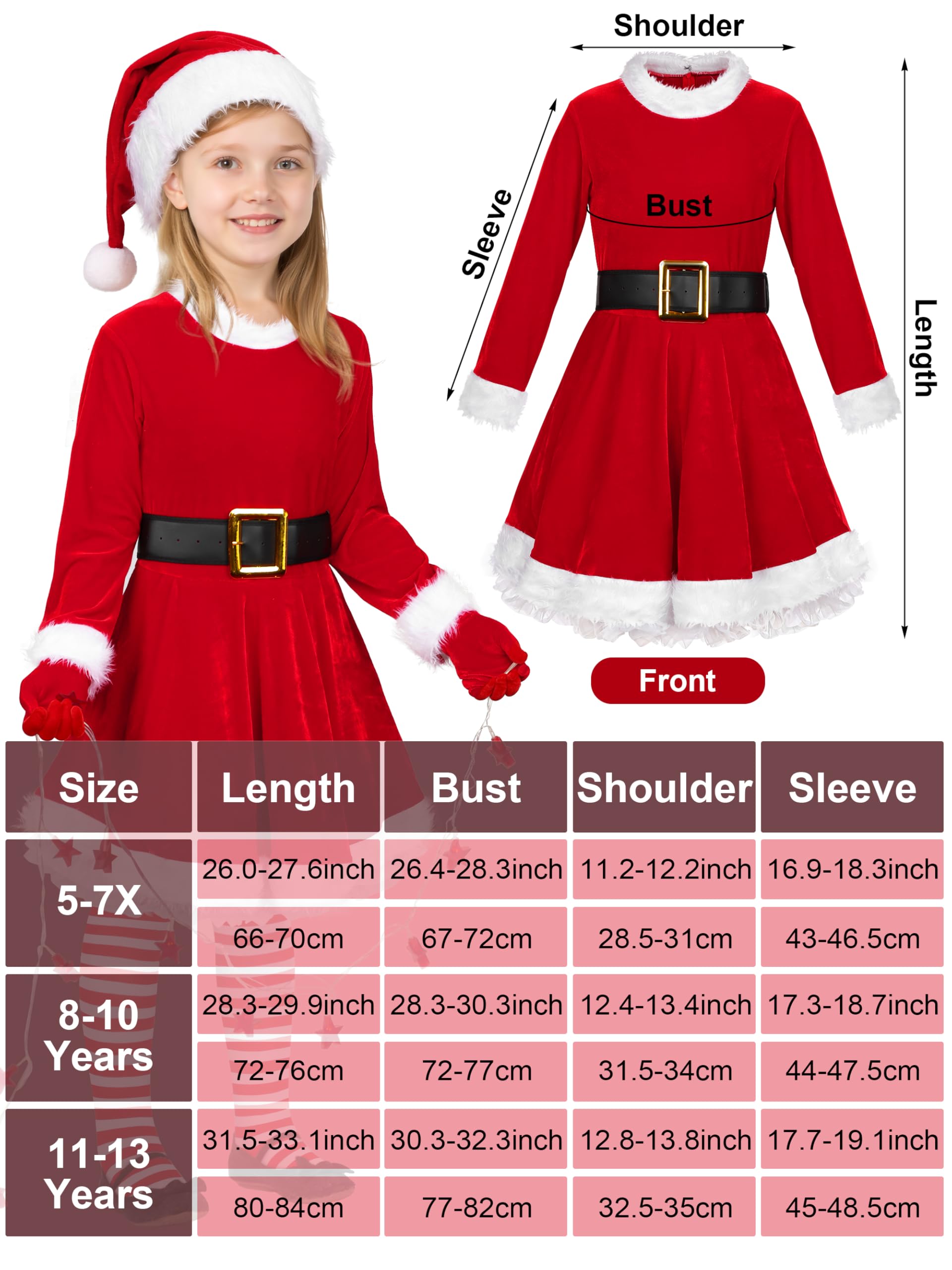 AOTHSO Lot de 5 costumes de Père Noël en velours avec ceinture, au-dessus du genou, chaussettes, chapeau, gants, Père Noël, cosplay
