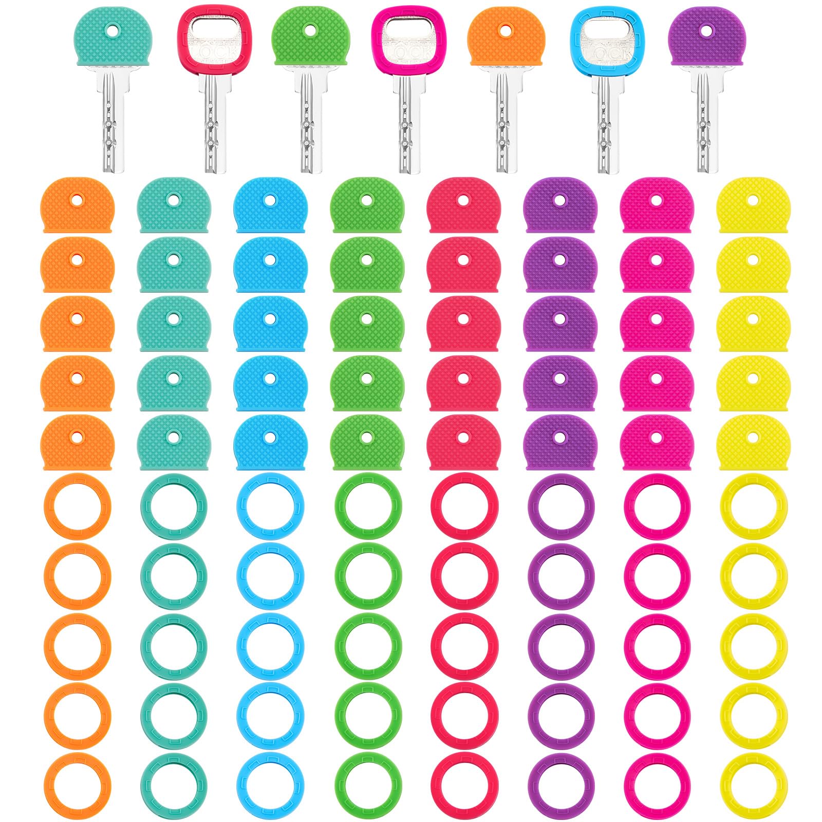 Blulu 80 Pieces 1Inch Colored Key Covers Caps Tags Covers Set Plastic Key Color Identifier Rings Toppers(Rainbow Color)