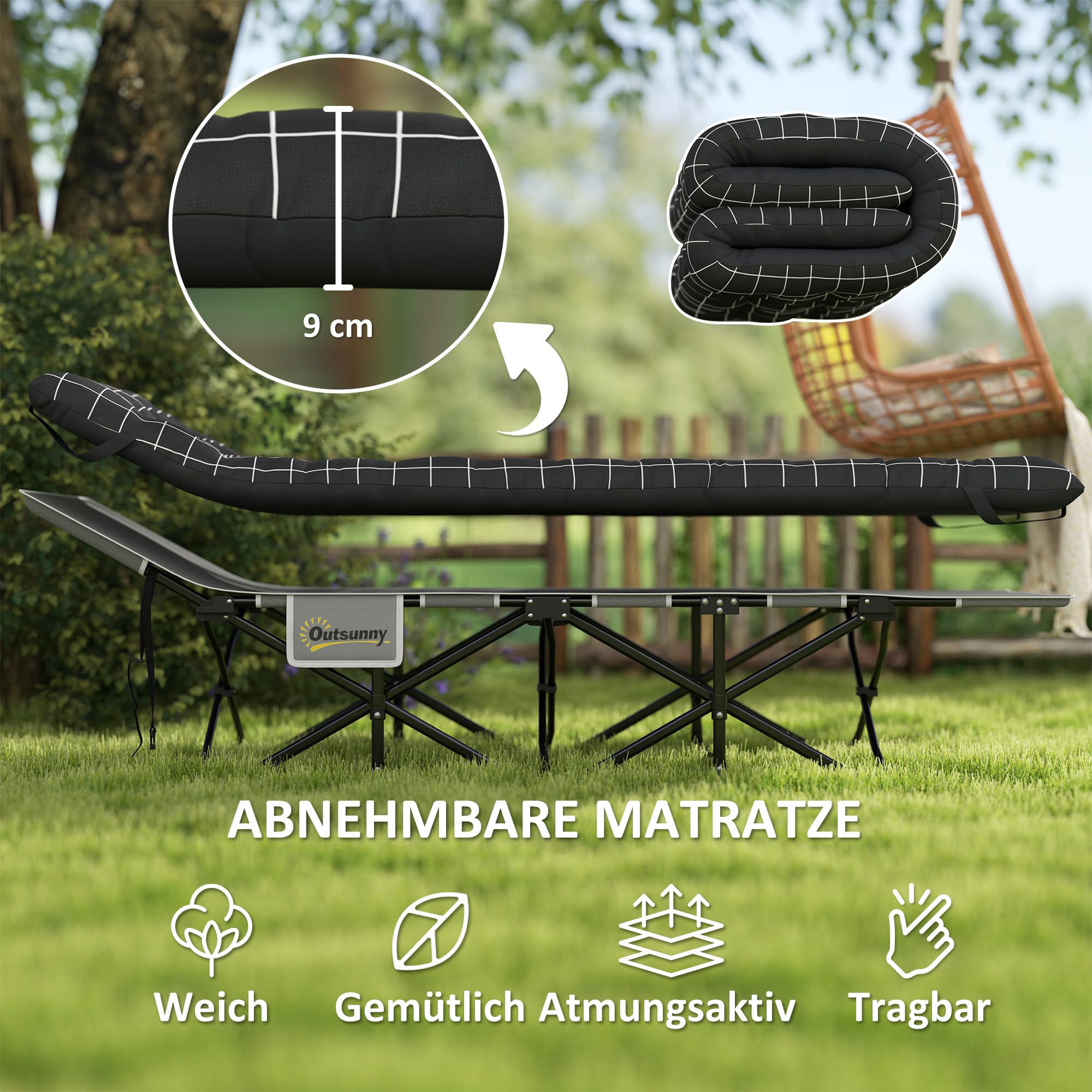 Outsunny Feldbett faltbar Campingbett Matratze 190 x 67 x 37 cm Schwarz