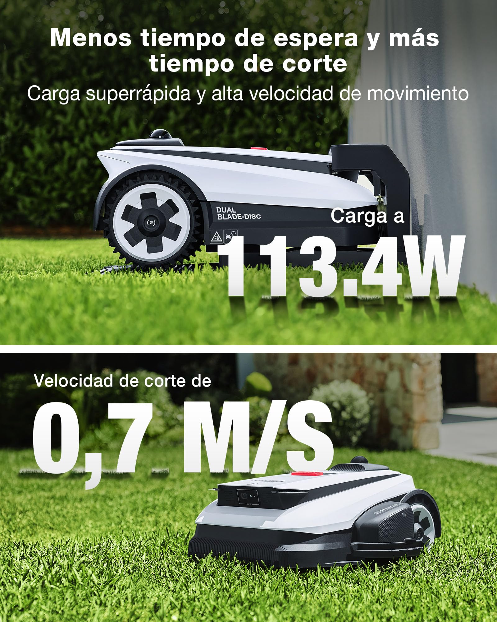 Robot Cortacésped Ecovacs Goat A1600 LiDAR Pro sin Cable Delimitador, 1600 m², Navegación Dual-LiDAR de 360°, Mapas Automáticos, Detección de Obstáculos 3D con IA, Carga Superrápida