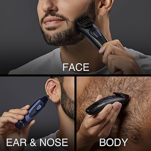 Miniatura 3 de Remington Kit de recortadora de barba recargable para bigotes, pelo de nariz y detalles ligeros y aseo con recortador de nariz con batería adicional