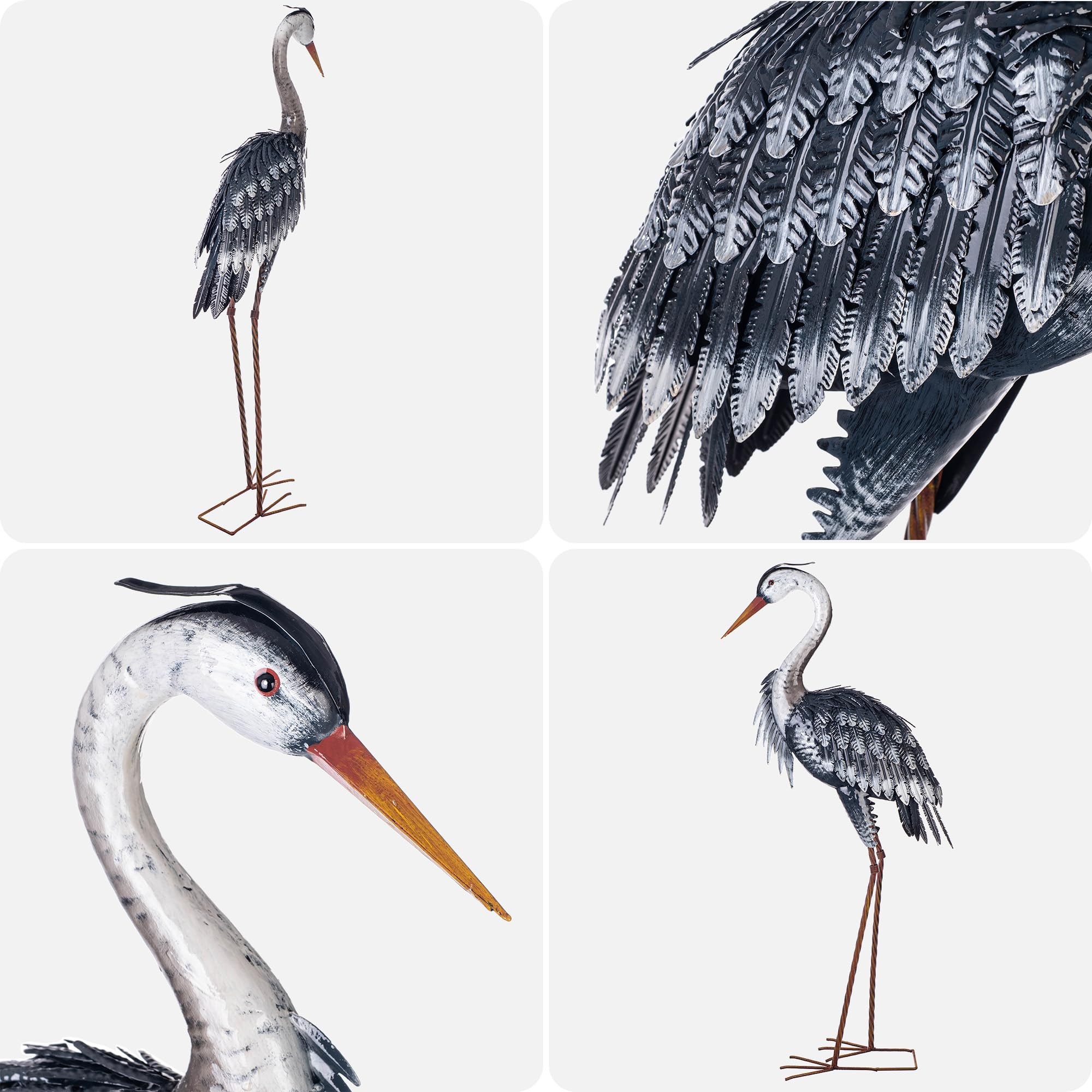 KADAX Reiher Gartenfigur 110 cm, große Gartenstatue aus pulverbeschichtetem Stahl, Metallfigur als Teichdeko für Garten, Teich & Terrasse, Gartenfiguren - 4