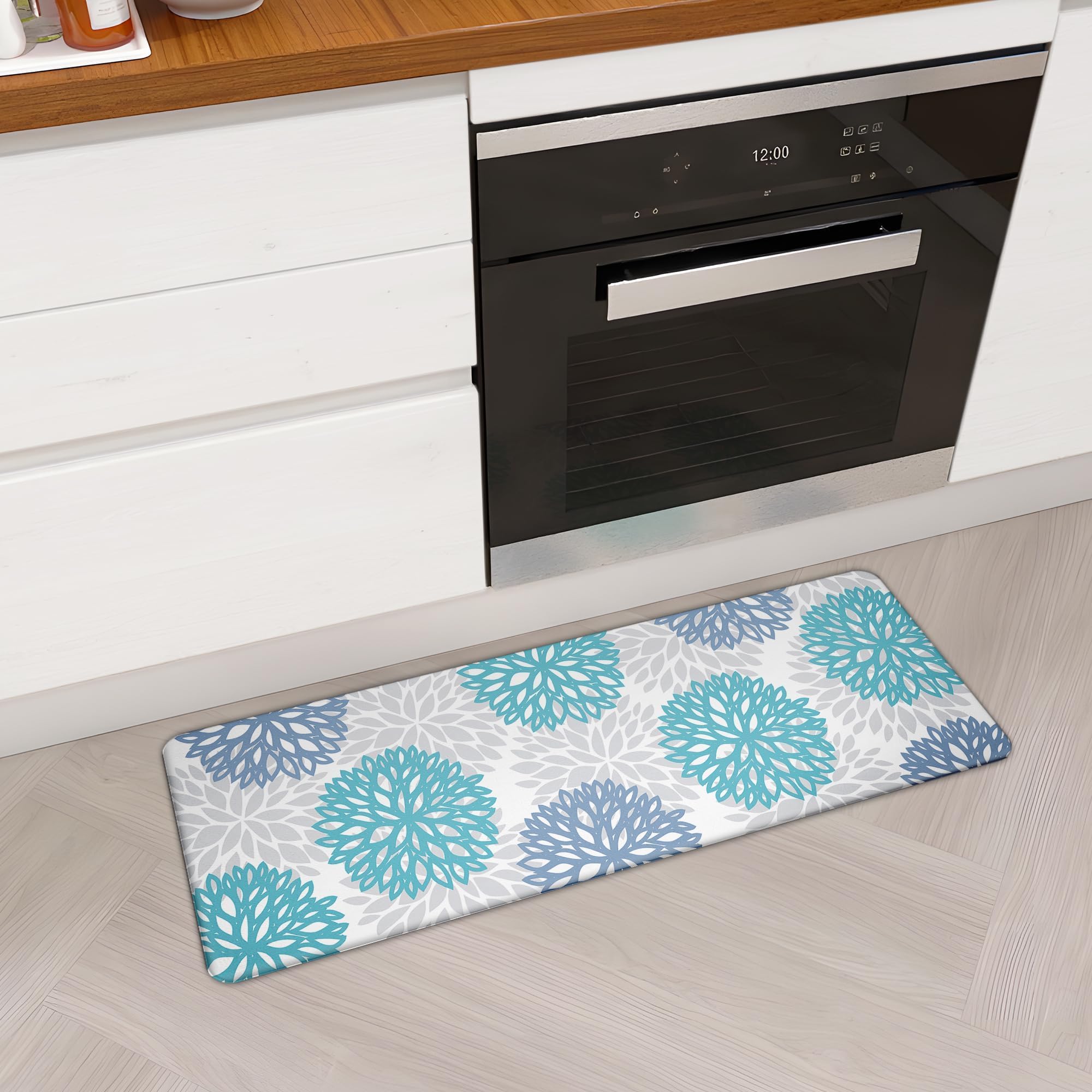 Tubeamin Anti Fatigue Kitchen Runner Rug Mat, Cushioned Memory Foam Non Slip Waterproof Kitchen Mat for Floor, Comfort Floral Standing Desk Mat for