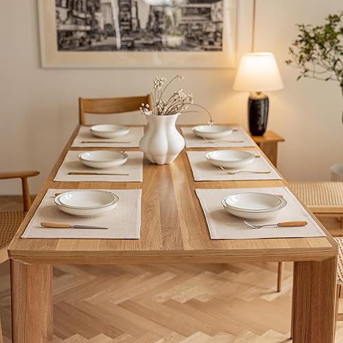 Miniatura 7 de Demetex Juego de 6 manteles individuales resistentes al calor, manteles individuales de lino para cocina, interiores y exteriores, lino claro