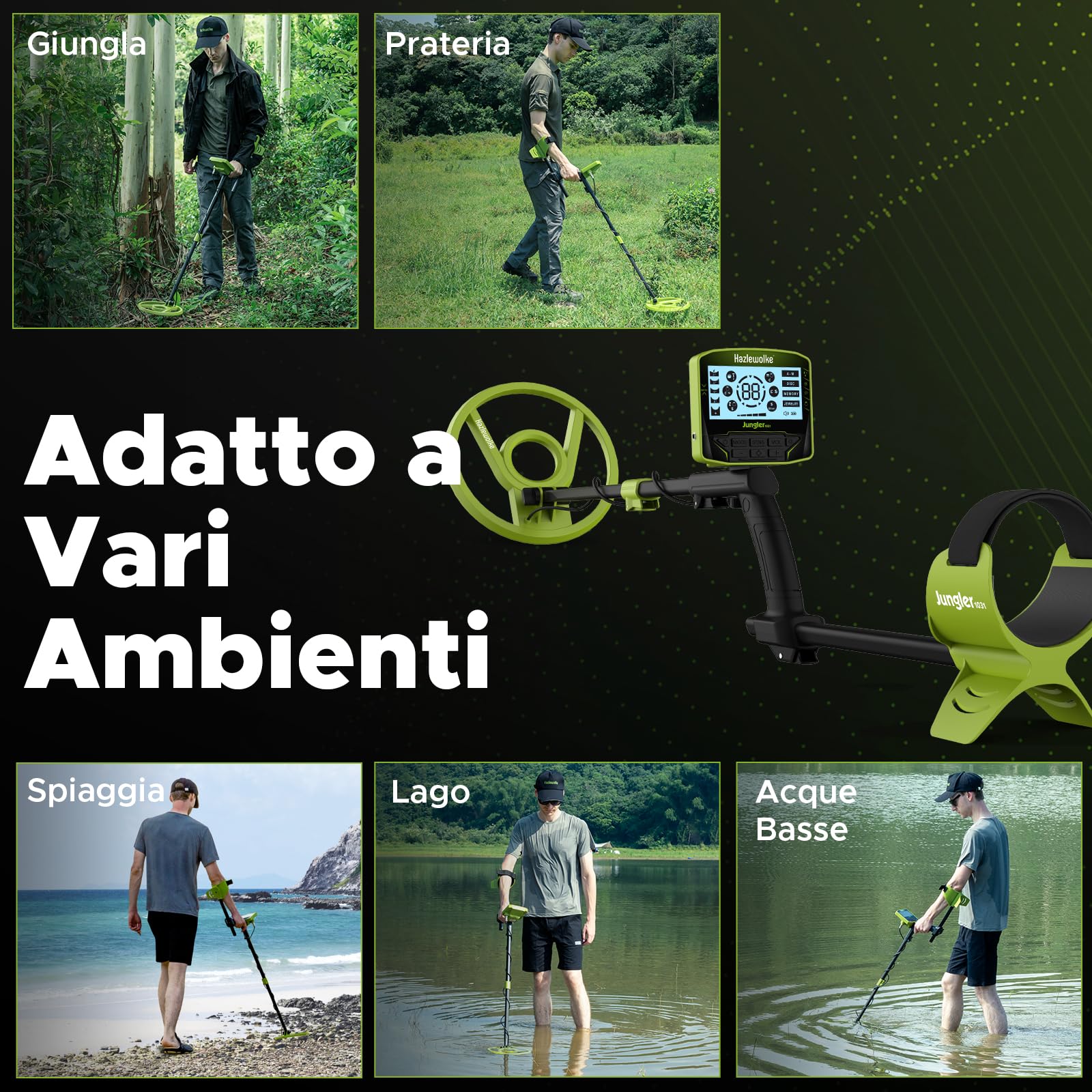 Hazlewolke Metal Detector professionali per adulti con Pinpoint & modalità di memoria, 5 modalità con maggiore precisione 25CM bobina impermeabile per il rilevamento dell'oro, display LCD più grande