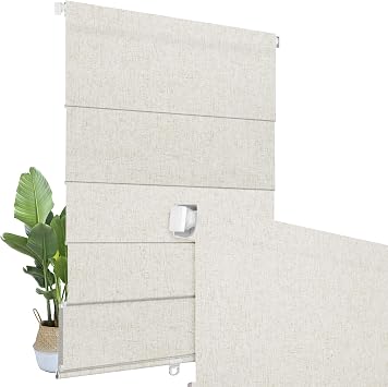 BERISSA No Drill Cordless Roman Shades for Window, Blackout Roman Blinds Room Darkening Pull Down Blinds Easy Install Linen Roman Window Shades for Door,Windows,Bedroom,Custom Size, Linen Beige