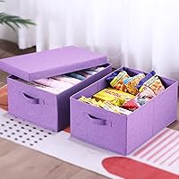 Vista 5 de HOONEX Contenedores de almacenamiento plegables con tapas, paquete de 2, cajas de almacenamiento con 2 asas de transporte y cartón pesado