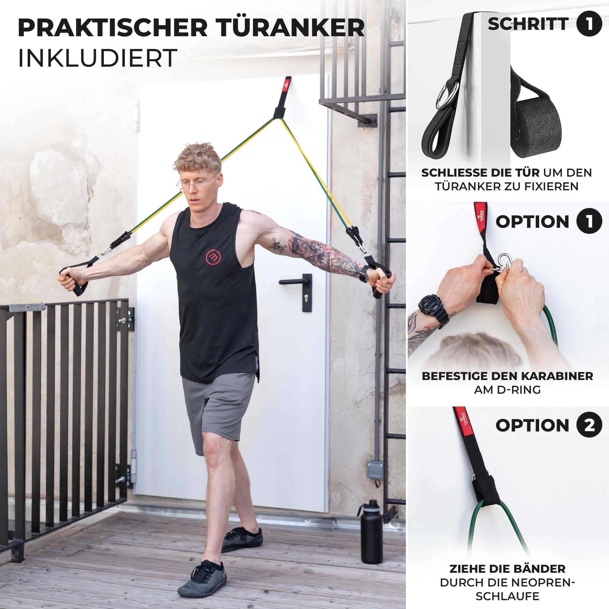 Resistance Bands Widerstandsband Set mit Trainings-eBook - Expander Tubes Bänder Band Fitnessbänder - Widerstandsbandset: 5 Widerstandsbänder, Griffe, Türanker, Fußschlaufen | Fitnessband Fitness