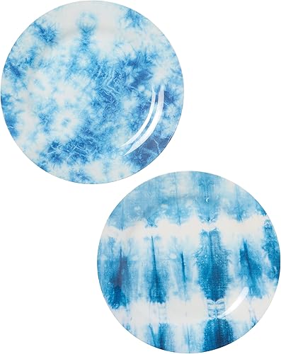 Miniatura 8 de C.R. Gibson Americana - Juego de platos de melamina reutilizables con teñido anudado, 9 pulgadas de diámetro, color azul