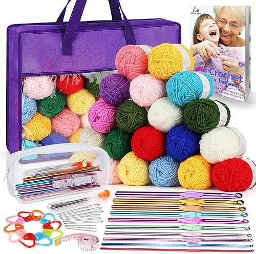 Miniatura 10 de Kit de Hilo de Ganchillo Aeelike, 1000 Metros de Hilo de Ganchillo para Tejer Juego Completo de Tejido para Principiantes Profesionales con Ganchos