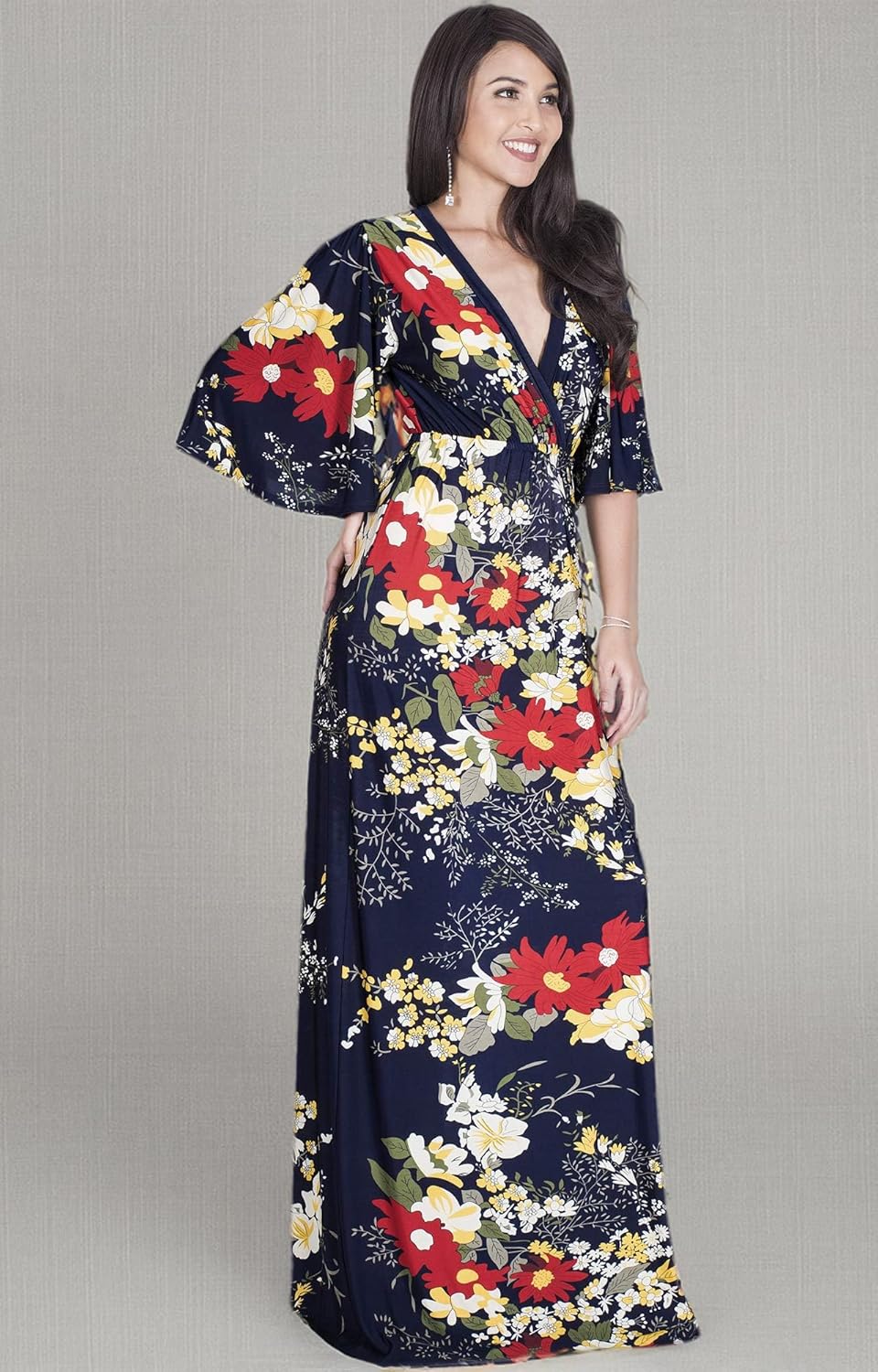 KOH KOH Womens 2026 Long 3/4 Sleeve V Neck Bohemian Print Flowy Maxi Dress Gown - Image 4