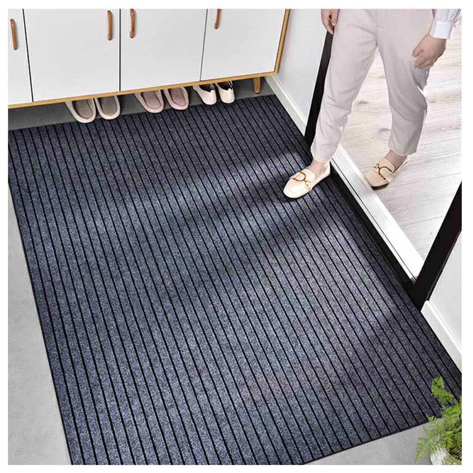 Zerbino Ingresso Antiscivolo E Assorbente, Tappeto Interno Esterno in Poliestere con Retro in Gomma TPR, Design Sottile Lavabile per Porta Casa Ufficio E Corridoio Grey, 80 x 150 cm