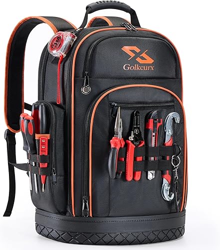 Golkcurx Mochila de herramientas, bolsa de herramientas de mochila resistente, portador de implementos 1680D para electricista, base duradera y