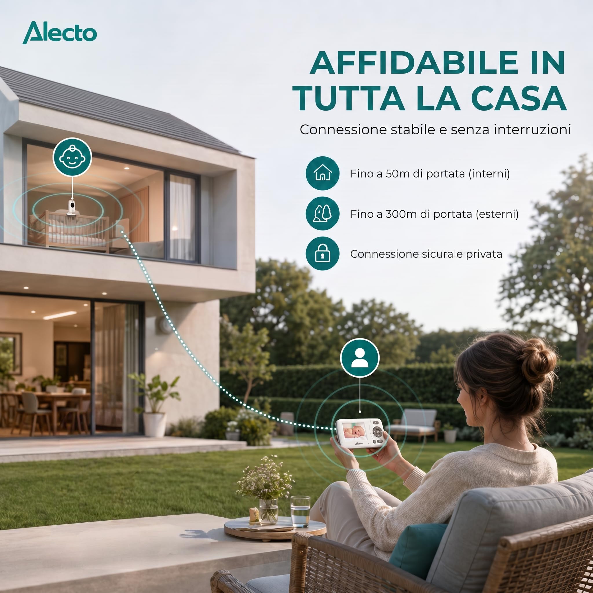 Alecto DVM71 Baby Monitor con Telecamera - Baby Monitor Display 2.4" - Fotocamera Baby - Portata 50m - Batteria 10h - Bianco/Tortora