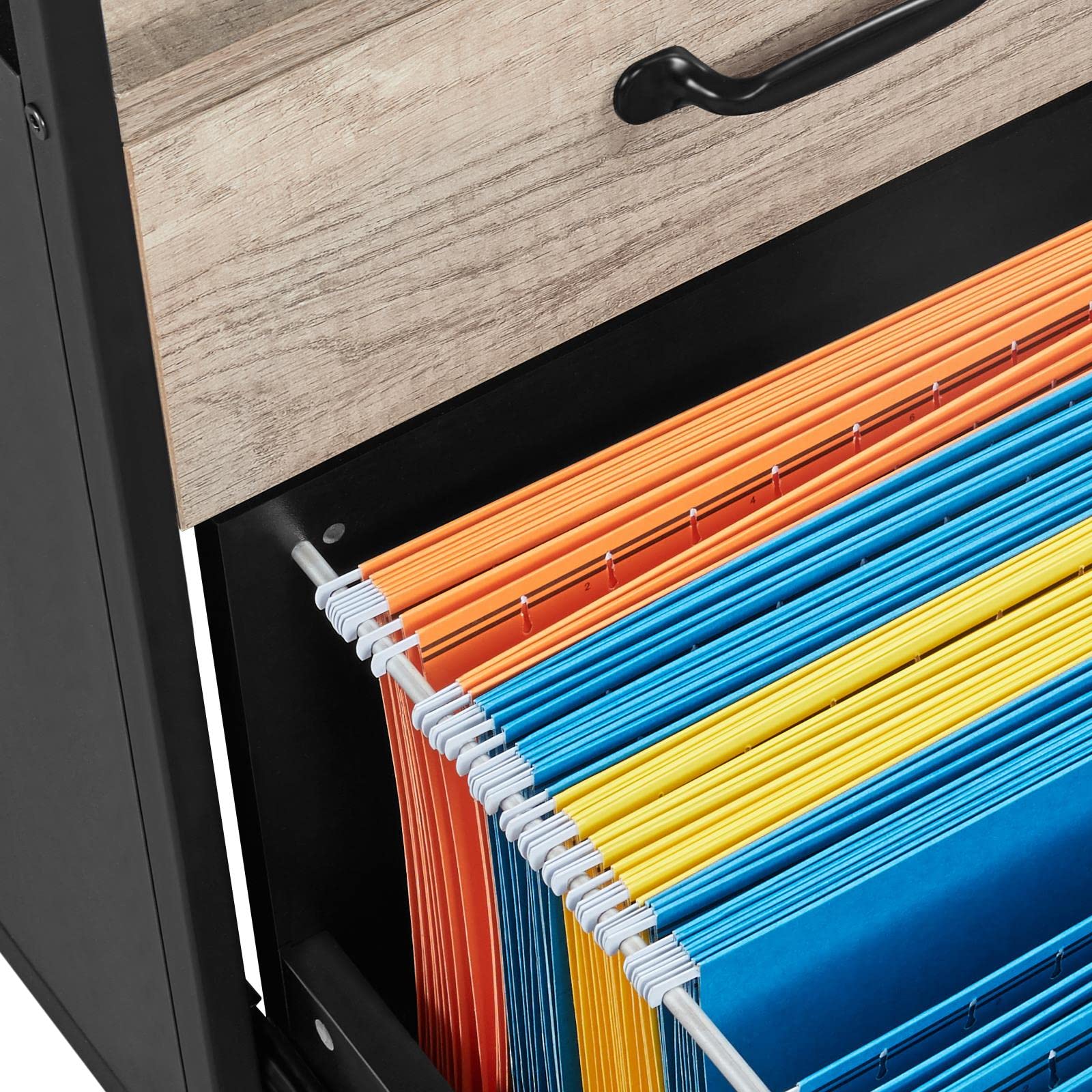 Yaheetech Caisson de Bureau 2 tiroirs Verrouillables, Rangement Dossier, Meuble Armoire de Bureau Mobile avec roulettes Industriel 45 x 40 x 66,5 cm Gris et Noir