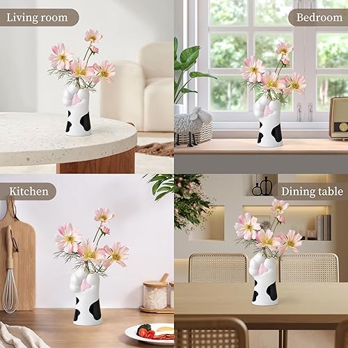 Miniatura 6 de Jarrón de gato en blanco y negro, bonitos jarrones para decoración del hogar, florero de flores de arte moderno, jarrones únicos para sala de estar,