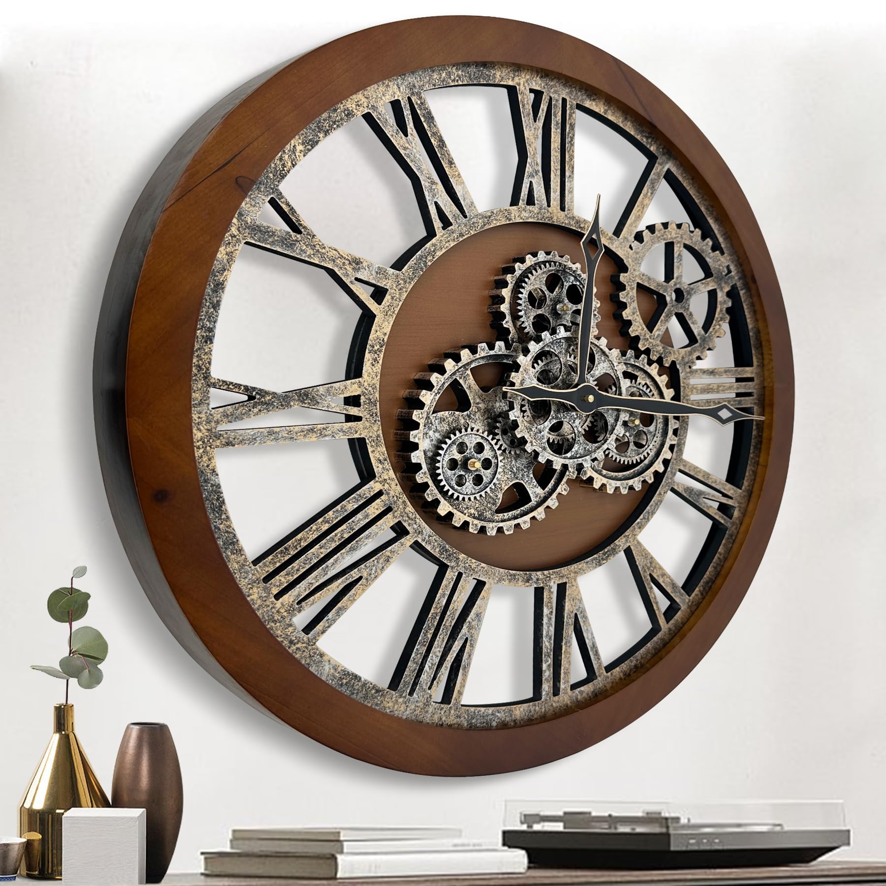 real moving gears wall clock