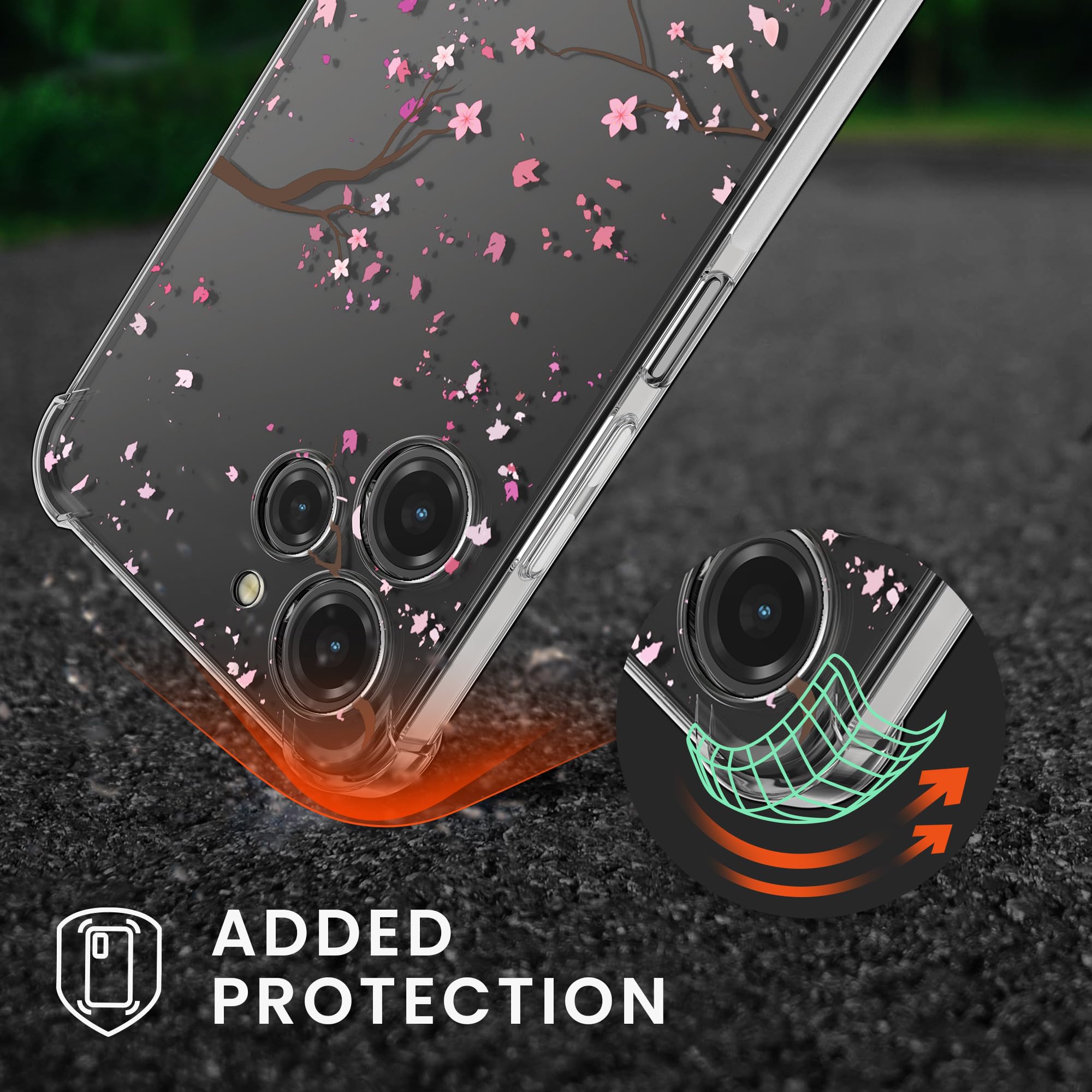 kwmobile Crossbody Case Compatible with Xiaomi Redmi 12 Case Strap - Cherry Blossoms Pink/Dark Brown/Transparent - Image 2