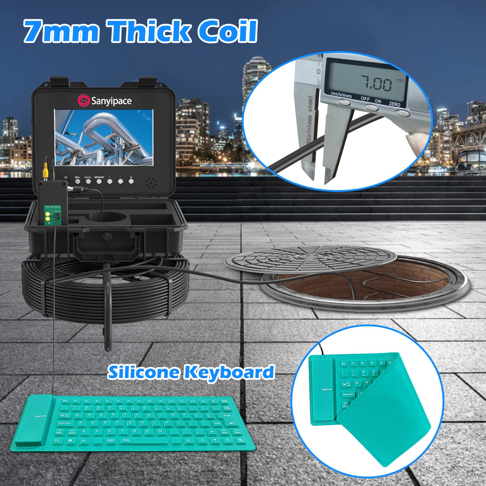 Video Ispezione per Tubi HD 50M con Tastiera, Videoispezione Professionale con Localizzatore e Contametri, Autolivellante Telecamera per Tubi con Schermo a Colori da 10 Pollici, Microfono Integrato