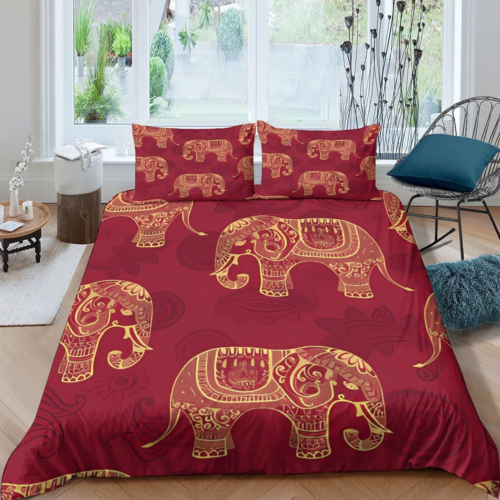 Parure de lit éléphant égyptien 3D haut de gamme, parure microfibre King 220x240cm finitions zip