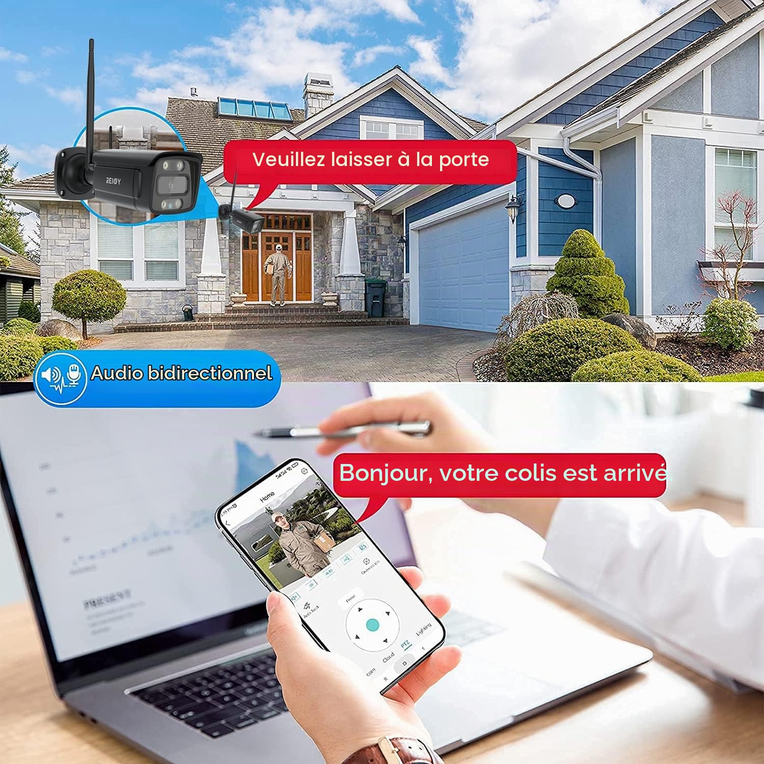 REIGY 3MP Système Surveillance WiFi Exterieure avec Spotlight, Kit Camera Videosurveillance 10CH 5MP NVR + 4X 1296P Camera, Audio Bidirectionnel Vision Nocturne Colorée Imperméable sans HDD Noir