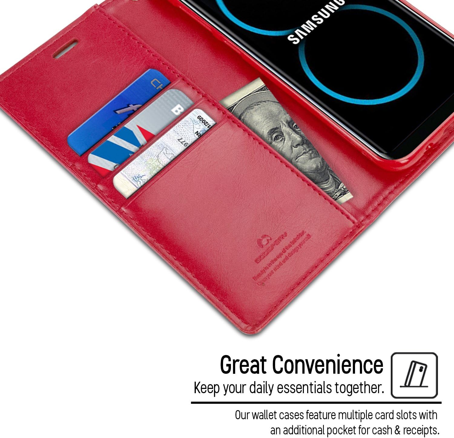 GOOSPERY Blue Moon Wallet for Samsung Galaxy S8 Plus Case (2017) Leather Stand Flip Cover (Red)