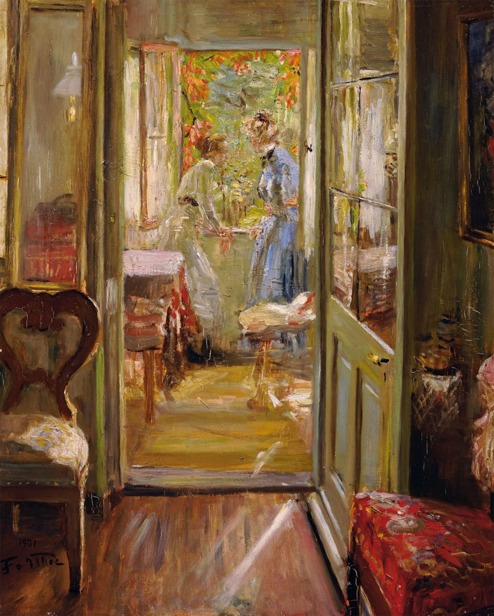 ARTXLXXBN Famous Painting Canvas Artwork Graffiti Print the Daughters of the Artist in the Porch by Fritz Von Uhde Portrait Canvas Image for Home Decor 60x90cm