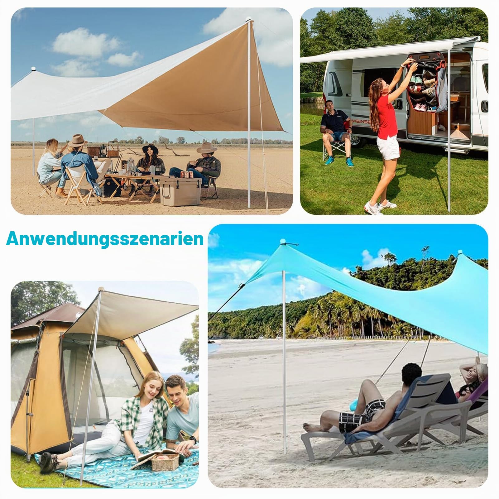 Faltbare Strandzeltstangen, 2 m, kompatibel mit Neso Grande Vordach, tragbares Zubehör für Camping und Wandern