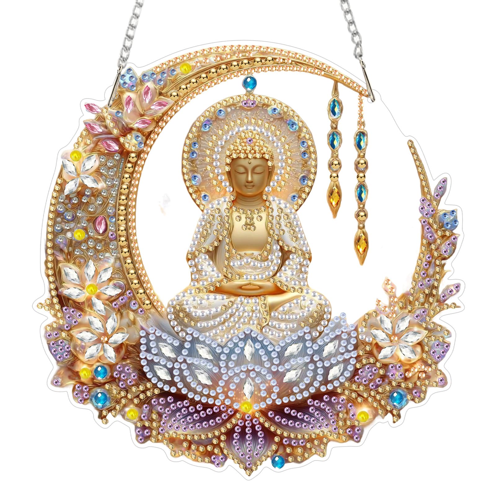 AIRDEA DIY Buddha Statue Diamond Art Ornament Kit for Adults, Double-Sided Lotus Flower Diamond Painting Hanging Kit, DIY Acrylic Special Shaped Drills Hanging Suncatcher 8x8 inch — image 1
