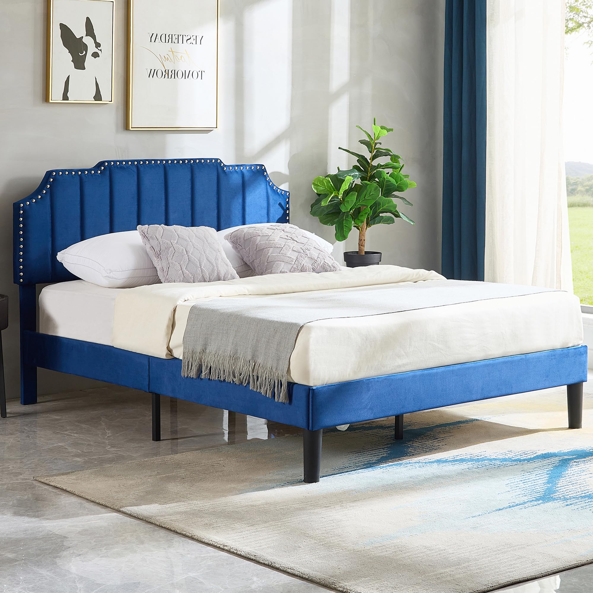 Snapklik.com : VECELO Queen Size Bed Frame Upholstered Platform