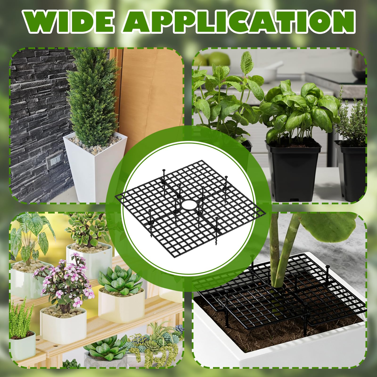 YAYODS 5er Set Blumentopf-Schutzgitter 30 x 30 cm Schwarz - zuschneidbare ABS-Topfabdeckung mit 40 Fixierstiften 10 cm - Pflanzengitter gegen Katzen für Zimmerpflanzen und Pflanzkübel