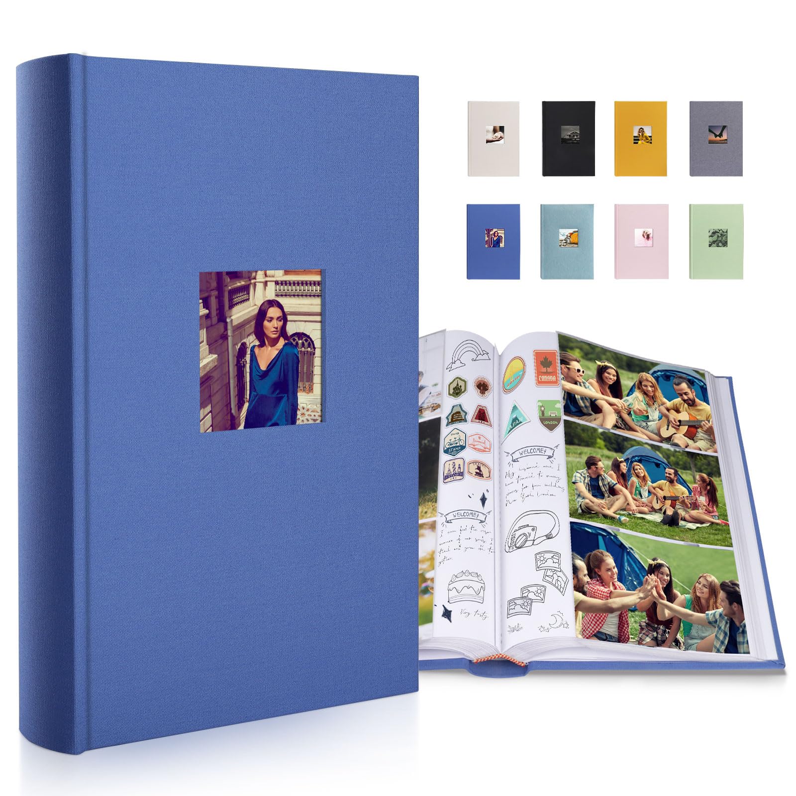 Photo 1 of 1DOT2 Luxury Fabric Photo Album 4x6 With Writing Space Acid Free Pockets Holds 300 Photos with Memo, 3 Per Pages Photobook Album for Wedding Vacation Family Blue