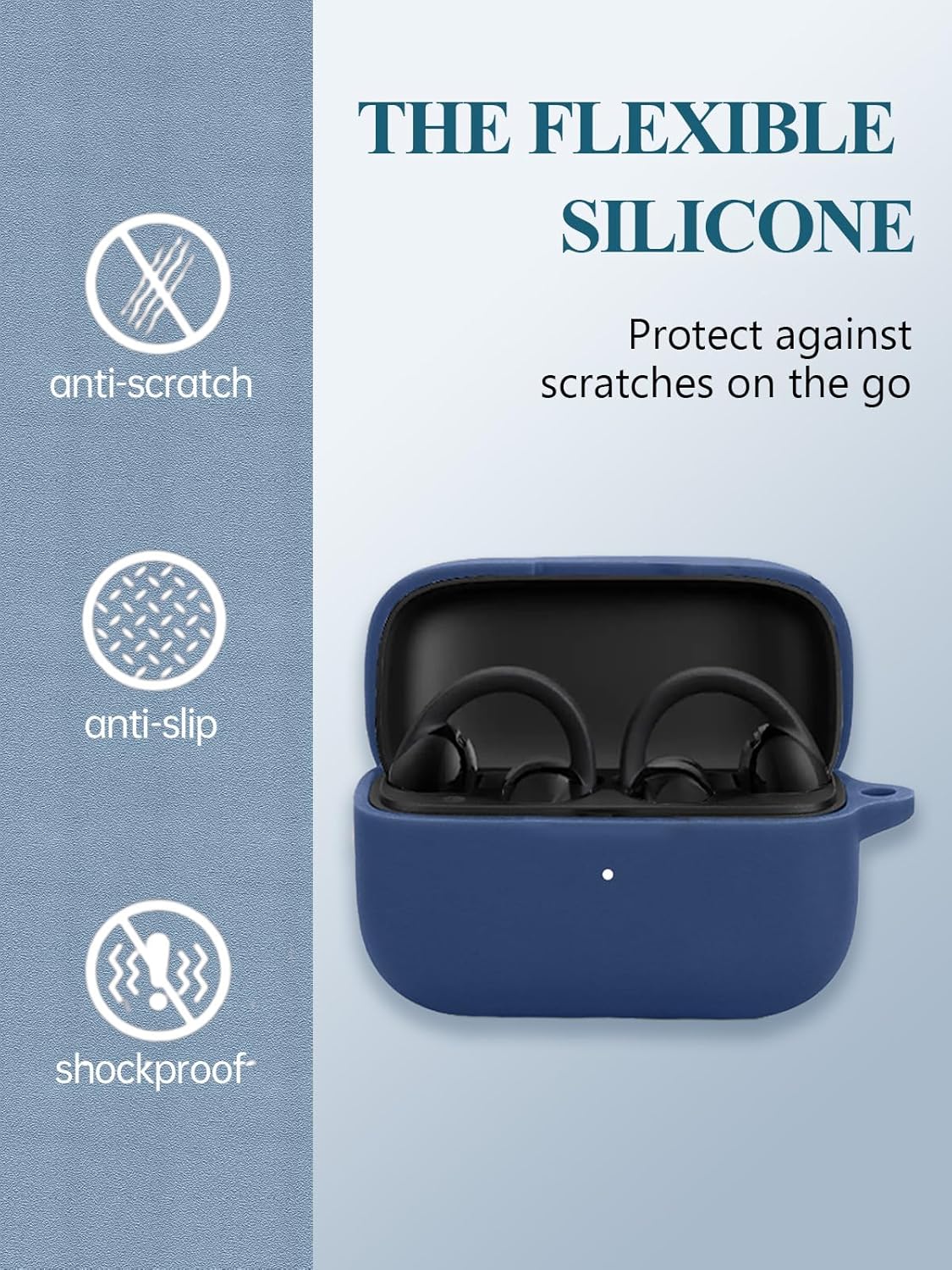 Case for Soundcore C50i by Anker Earbuds 2025 New, WUNIAK Soft Silicone Protective Portable Scratch Shock Resistant Shell with Cleaner Kit & Carabiner & Lanyard for Soundcore C50i,Blue - Image 5