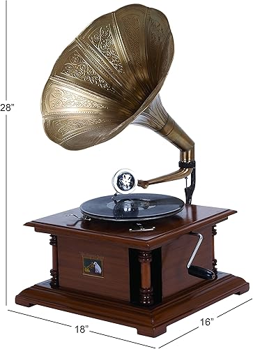 Miniatura 6 de Deco 79 Gramófono funcional de madera con registro, 18 x 16 x 28 pulgadas, cobre