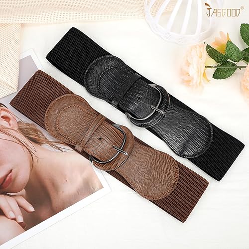Miniatura 3 de JASGOOD Cinturón de cintura ancha elástico para mujer, hebilla de gancho para cinturón elástico