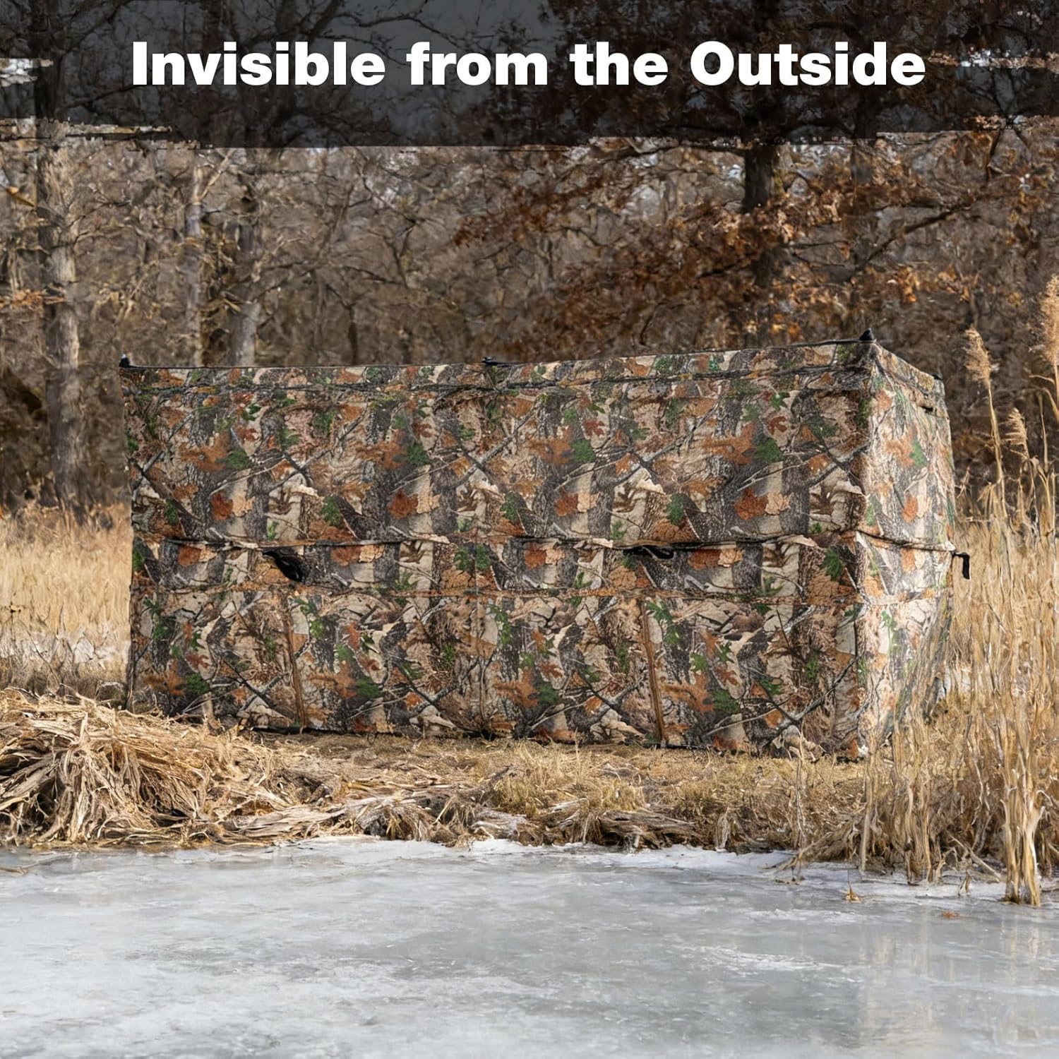 Tangkula 4-Panel Hunting Blind with Dog Door, 1-3 Person Pop-Up 3-Sided 360° See Through Ground Blind with Resilient Oxford Fabric, 4 Silent Windows, Carrying Bag for Deer & Turkey Hunting