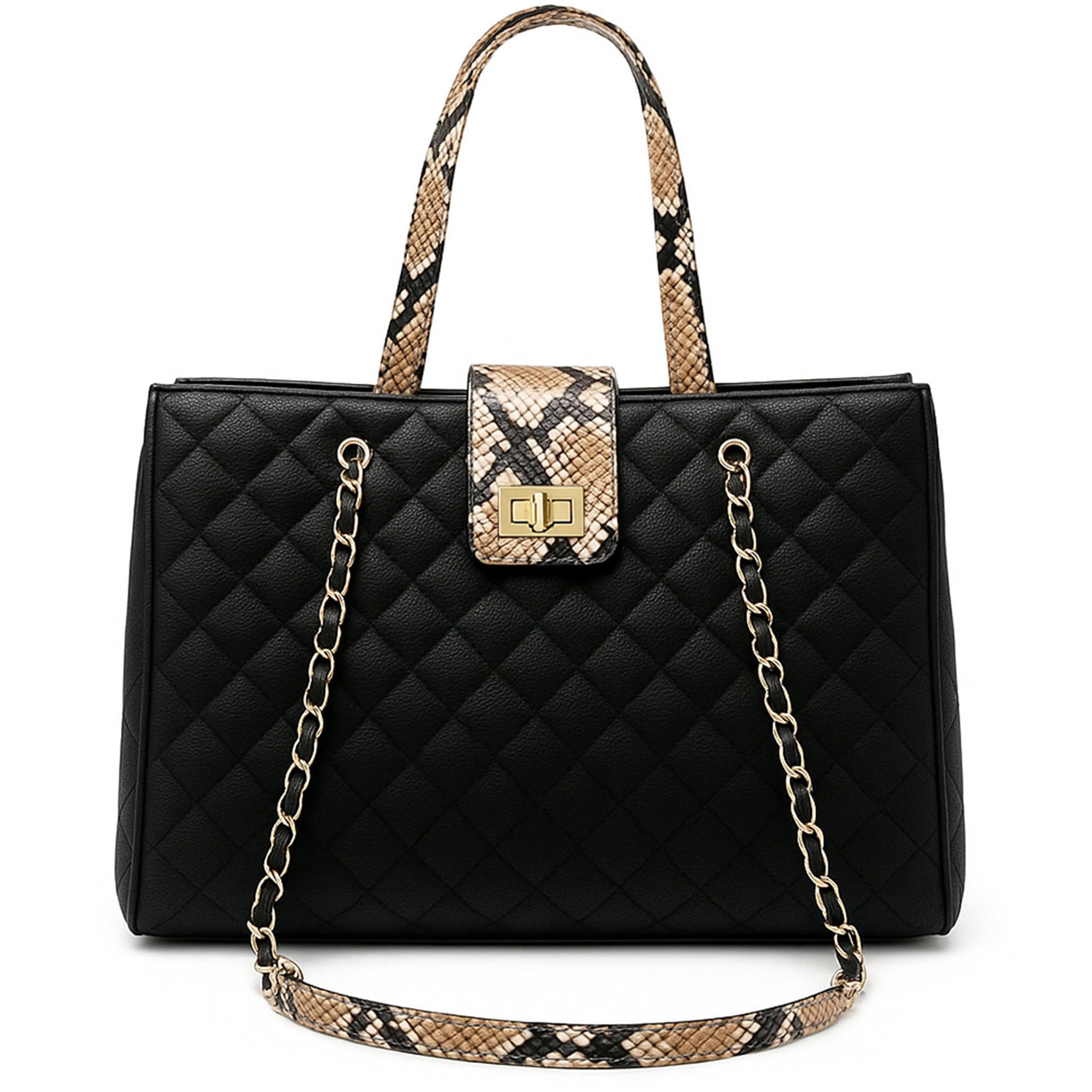 Quilted Laptop Bag for Women, 15.6 inch PU Leather Shoulder Purse Tote Business Office Messenger Casual Handbag