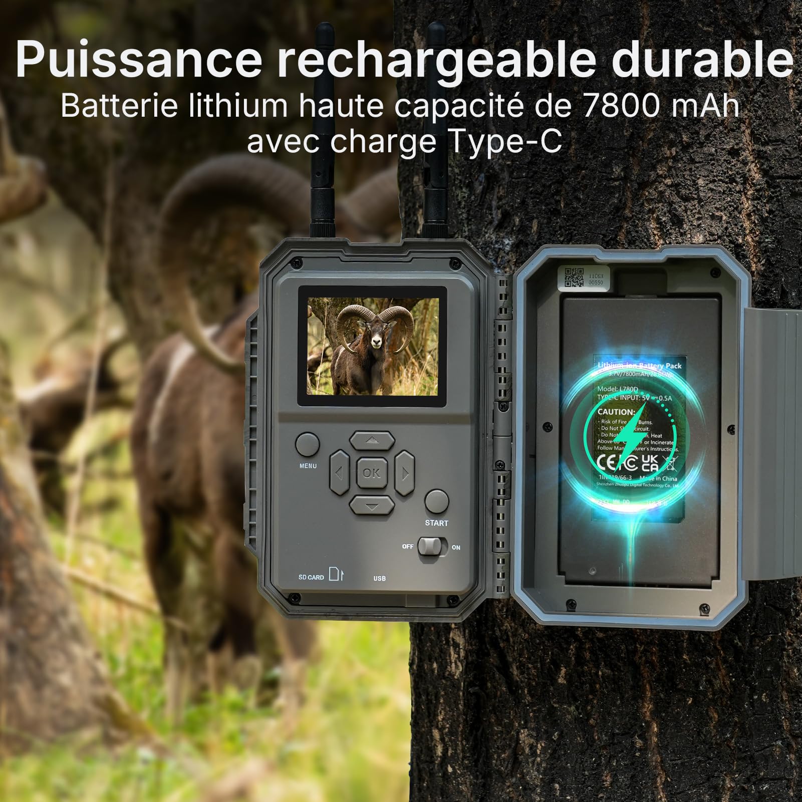GardePro E6 2.0 Pro 4K Camera de Chasse WiFi, Batterie de 7800 mAh et Carte SD de 64 Go, Portée WiFi de 50 mètres, 64MP Caméra de Chasse Connectée Telephone, Camera Vision Nocturne Animaux Exterieur