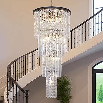 Modern Crystal Entryway Chandelier for High Ceilings, 23 Lights