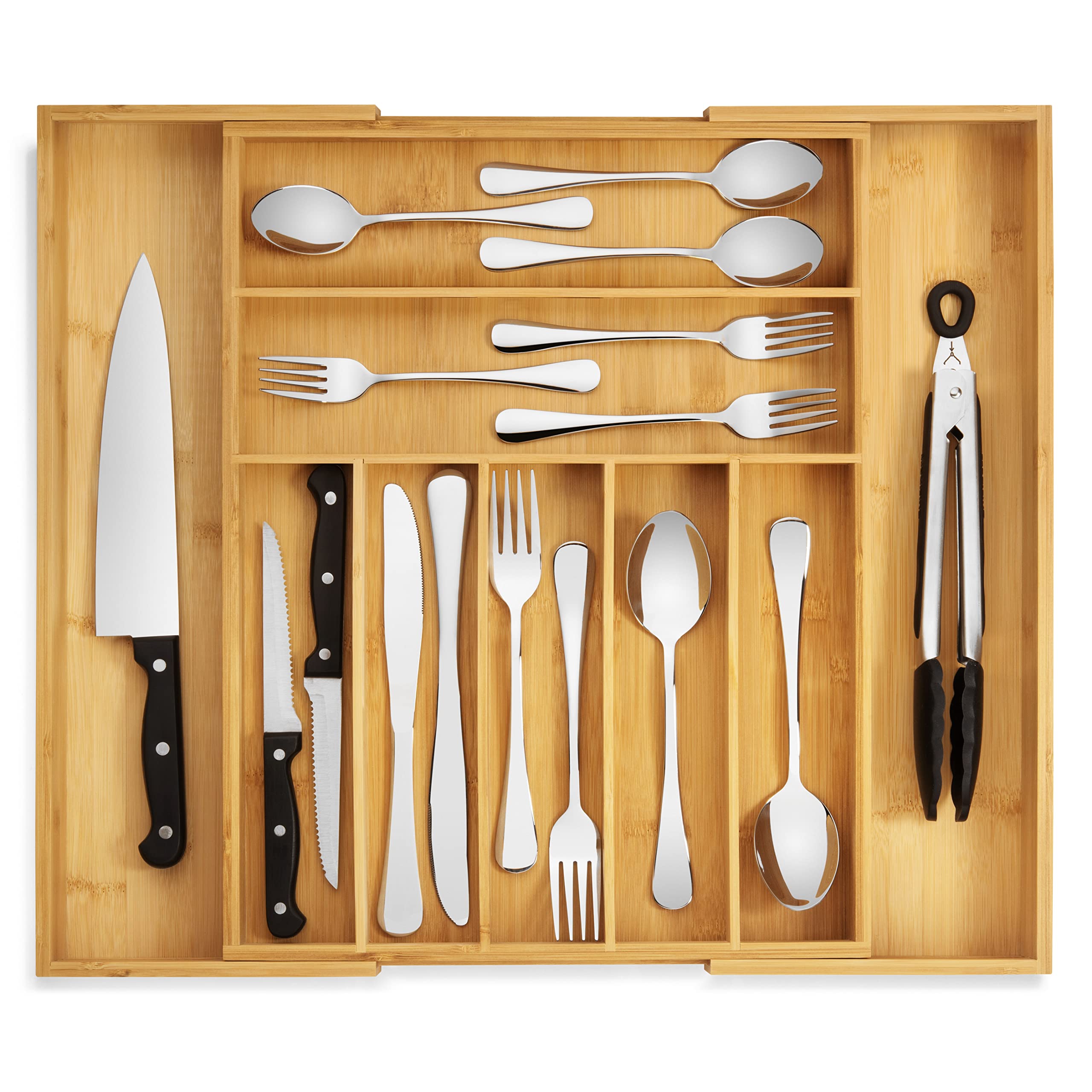 Premium Bamboo Silverware Organizer Expandable Kitchen Drawer