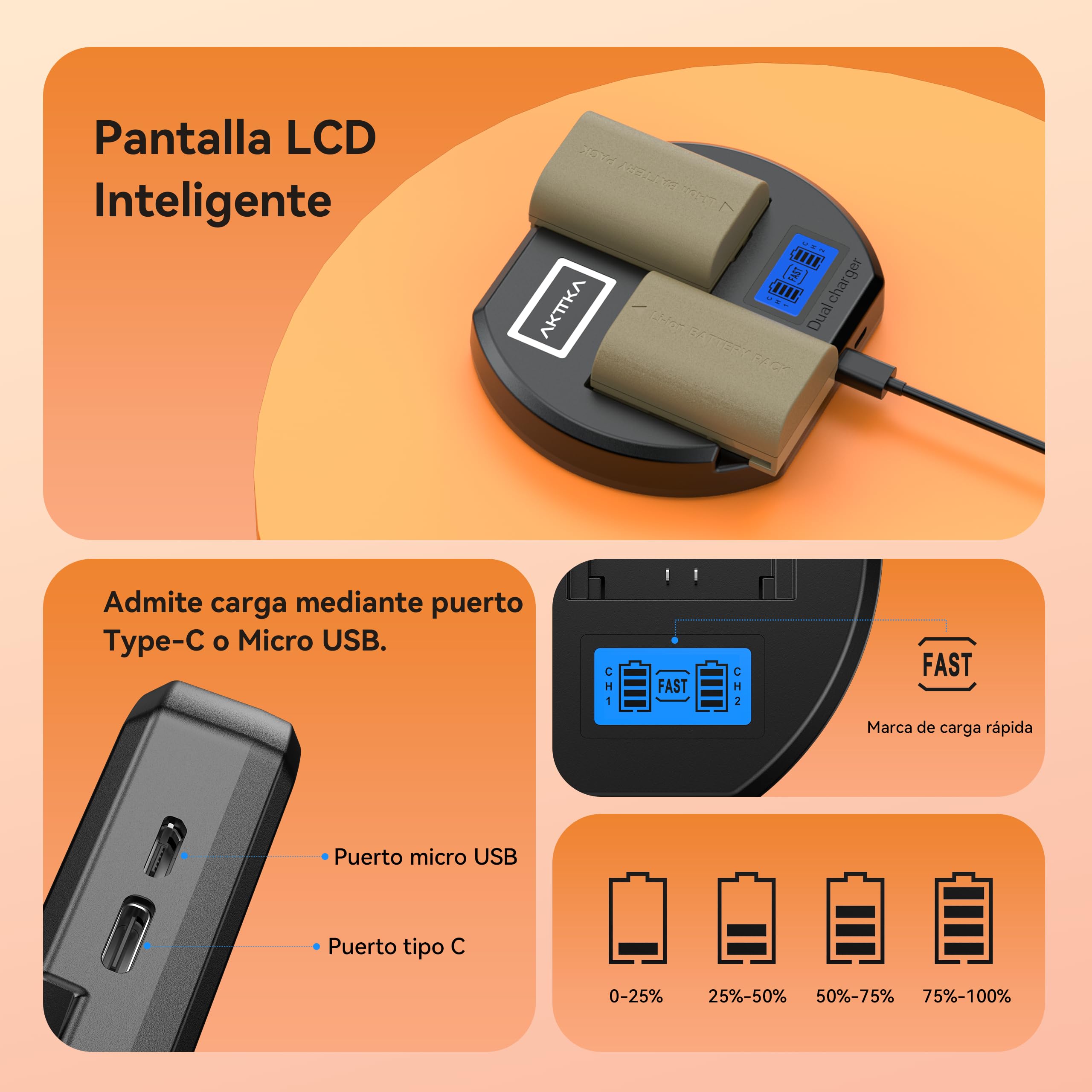 LP-E6 Batterie de Rechange (2 x 3000 mAh) et Chargeur Smart LED Dual USB pour Canon LP-E6, LP-E6N et Canon EOS 5D Mark II/III/IV, 5DS, 5DS R, 6D, 7D, 7D Mark II, 60D, 70D, 80D et Plus (Noir)