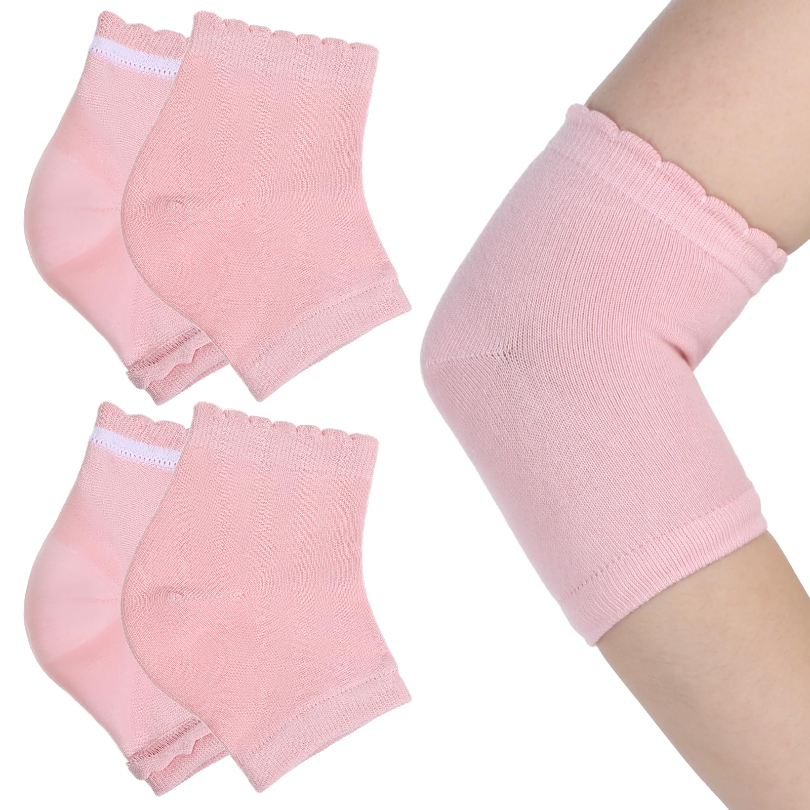 2 Pairs Elbow Protector, Elbow Moisturizing Sleeve Heel Gel Cover Socks with Gel Pads Breathable Elastic Elbows Protectors for Dry Cracked Skin Care