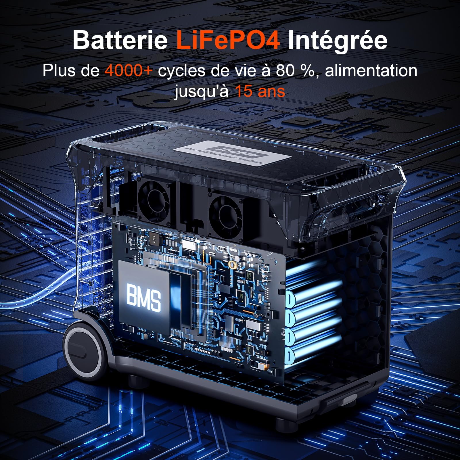 SolarPlay Q3600 Generateur Electrique Portable CA 3600W,Station électrique portable 3840Wh LiFePO4,Recharge rapide 2.5h,UPS,Générateur Électrique Onduleur Alimentation de Secours (Q3600+400W*3)