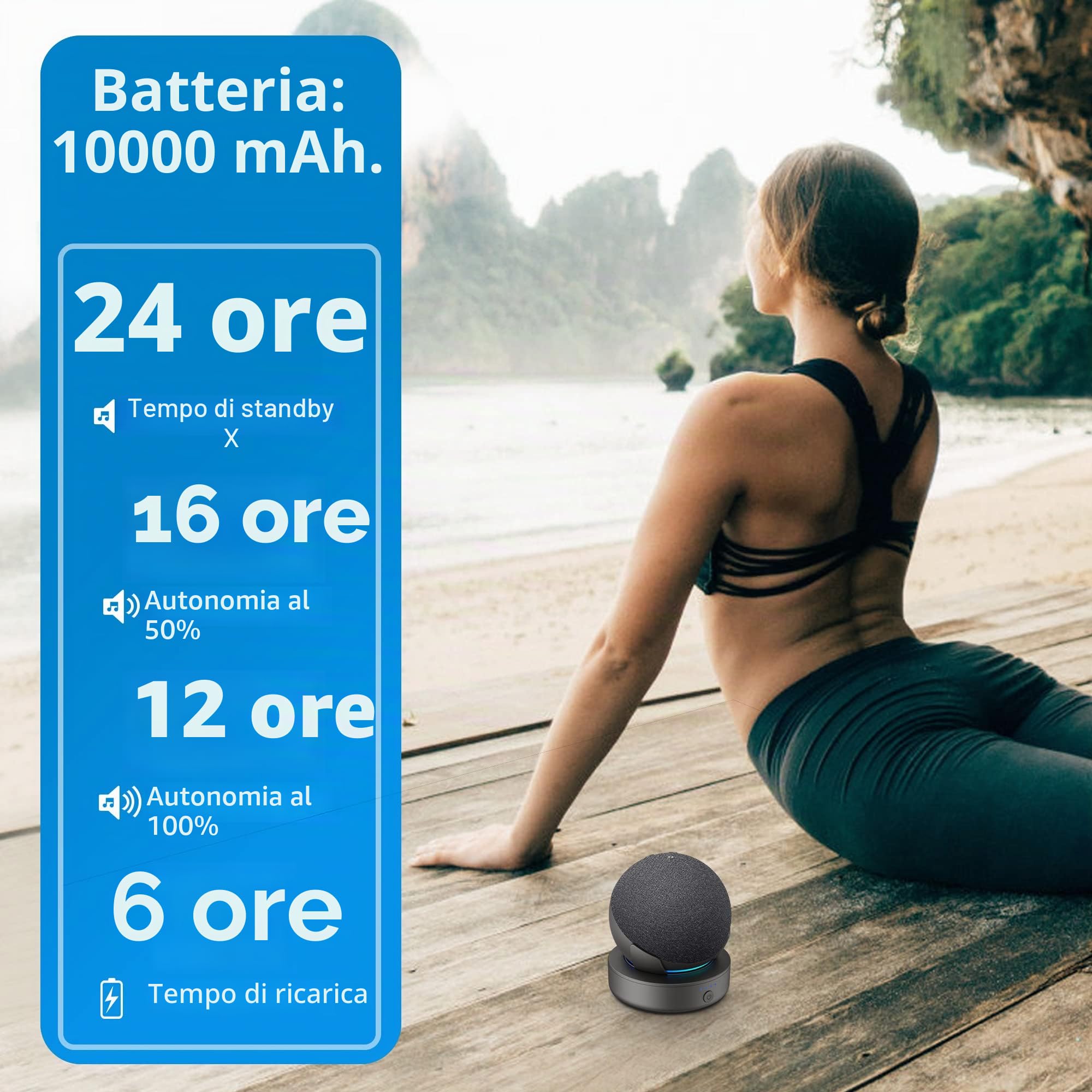 Batteria per Dot 5 generazione – 10000 mAh stazione di ricarica portatile accessori batteria senza fili con 16 ore di tempo di riproduzione (senza Dot 4 dispositivi) (nero)