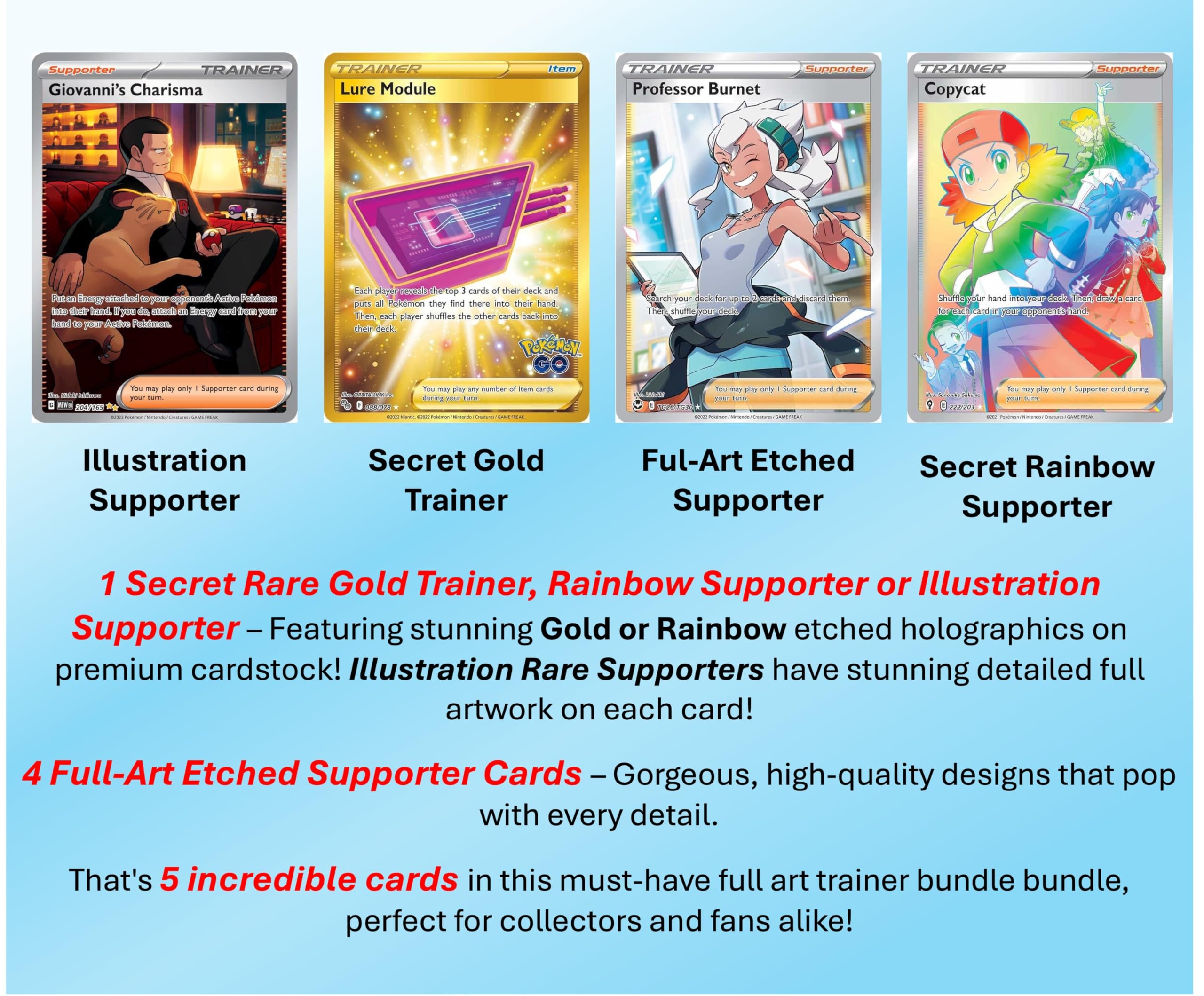 do people buy pokemon cards Amazon.com: Pokemon 5 Full Art Trainer Card Lot - X1 Secret Rare, X4 Full  Art Etched Cards