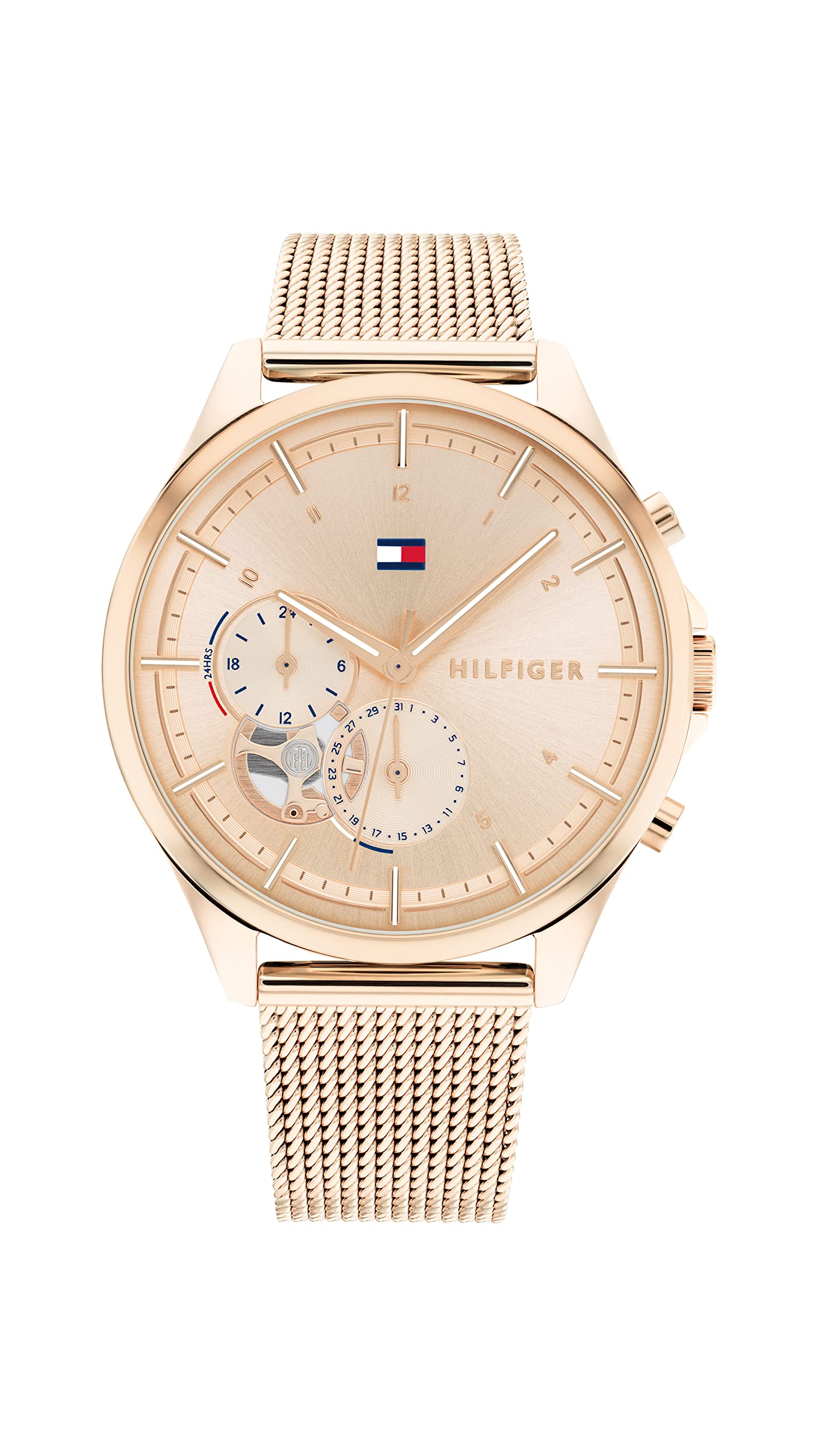 Tommy Hilfiger Reloj Analógico de Cuarzo multifunción para mujer con correa de malla de acero inoxidable color oro rosado - 1782486