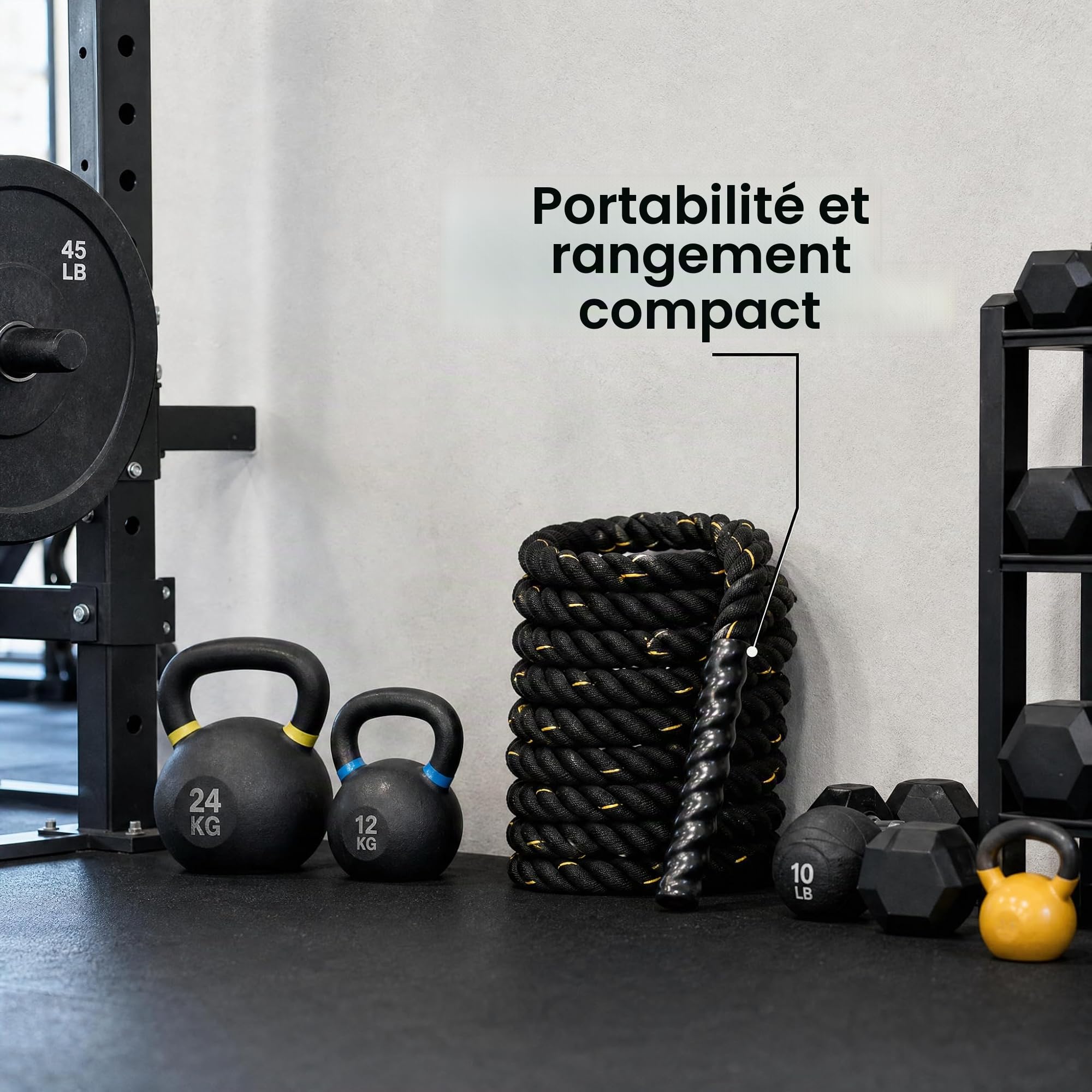 Fitvids Corde de Combat de 3,8 cm/5,1 cm de diamètre, Longueurs 9 m, 12 m, 15 m, Corde Lourde pour Salle de Sport à Domicile et entraînement