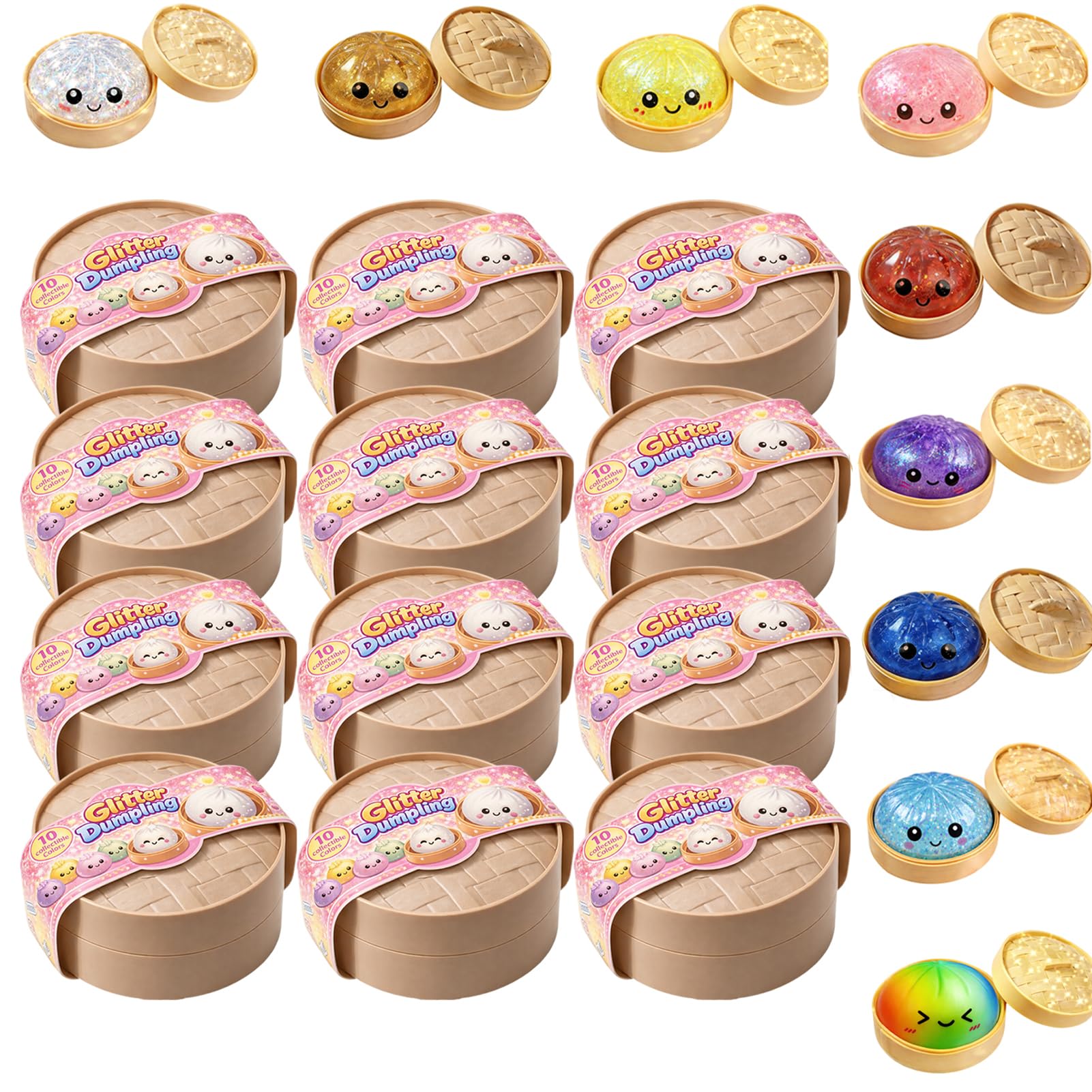 2026 New Dumpling Squishy Blind Box, Dumpling Stress Relief Toy Set - Surprise Glitter Dumplings, Random Colors (12)