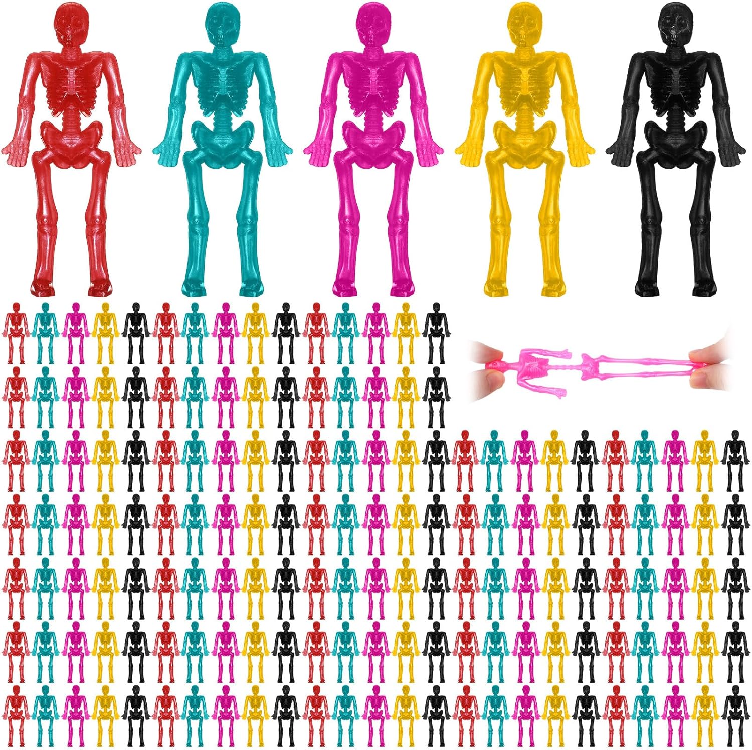 Lenwen 300 Pcs Halloween Stretchy Party Favors Toys Assorted Sticky Hand Toys Bulk Skull Bat Ghost Pumpkin for Goodie Bags Fillers Classroom Prizes Halloween Exchange Gifts (Skeleton Style)